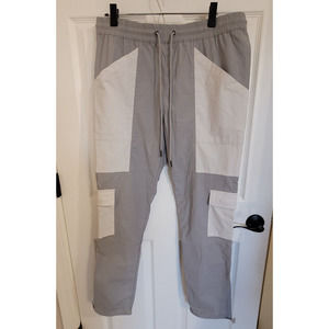 PacSun Men's Cargo Pants Colorblock Size Large Gray Drawstring Adjustable Ankle